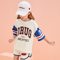 Puffykids 泡芙宝 2021夏季新款中大童女童运动套装日系棒球服T恤短裤两件套