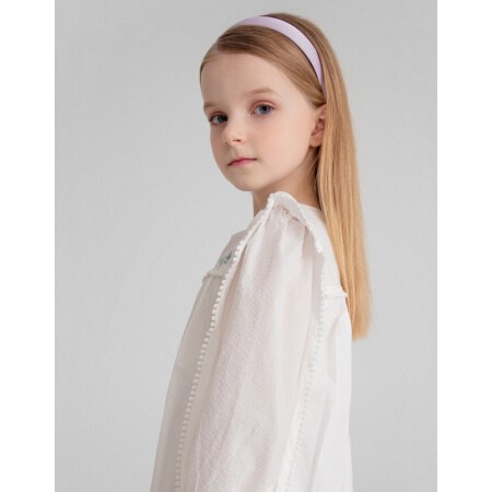 安奈儿童装女童秋款长袖连衣裙2021年新款时尚可爱绣花荷叶边条纹纯棉淑女裙子 米白 140cm