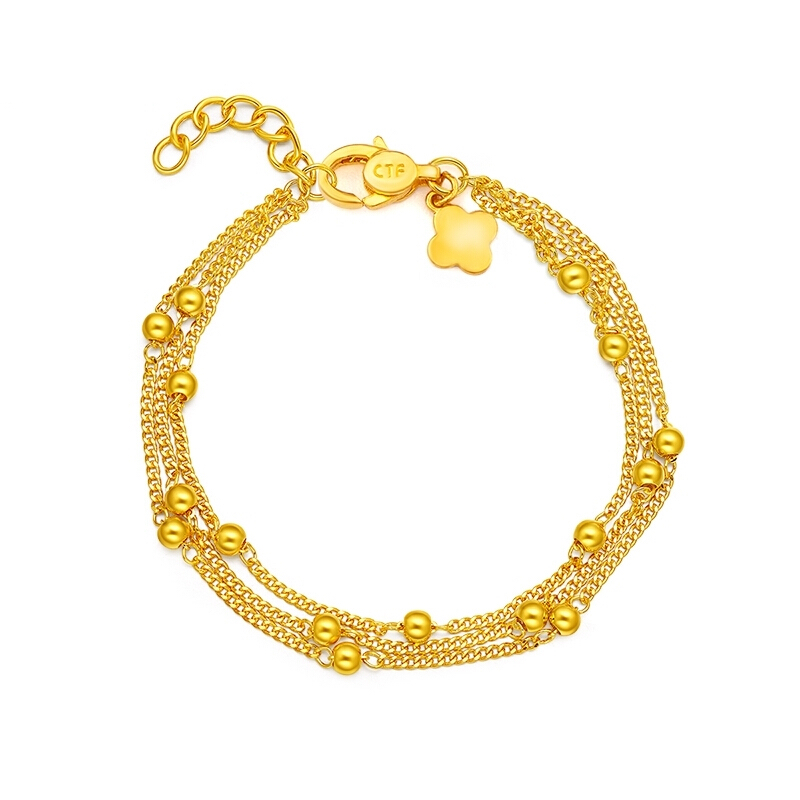 chow tai fook 周大福 f217757 四叶草圆珠足金手链 16.25cm 8.7g