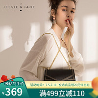 JESSIE&JANE JESSIEJANE女包链条2898刺绣信封单肩斜挎小方包单肩包生日礼物 黑色