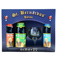 比利时原装进口啤酒 圣伯纳系列精酿啤酒 礼盒装含2个酒杯330ml*6瓶
