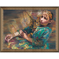 雅昌 燕娅娅 欧式人物油画《小热巴》90×70cm 油画布 典雅栗