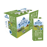 Milcasa 美莎 波兰原装进口脱脂高钙纯牛奶1L*12盒 整箱装优质乳蛋白