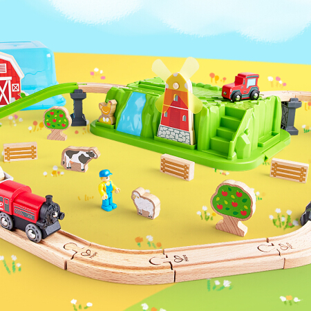 Hape 轨道车玩具 儿童火车拼装积 E3772农场盒子套