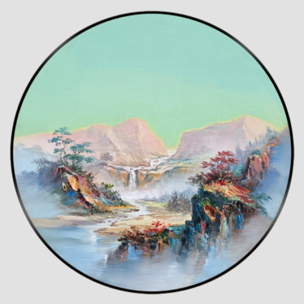 轩色原创新中式手绘油画a款5050cm风景圆形现代家居挂画走廊壁画