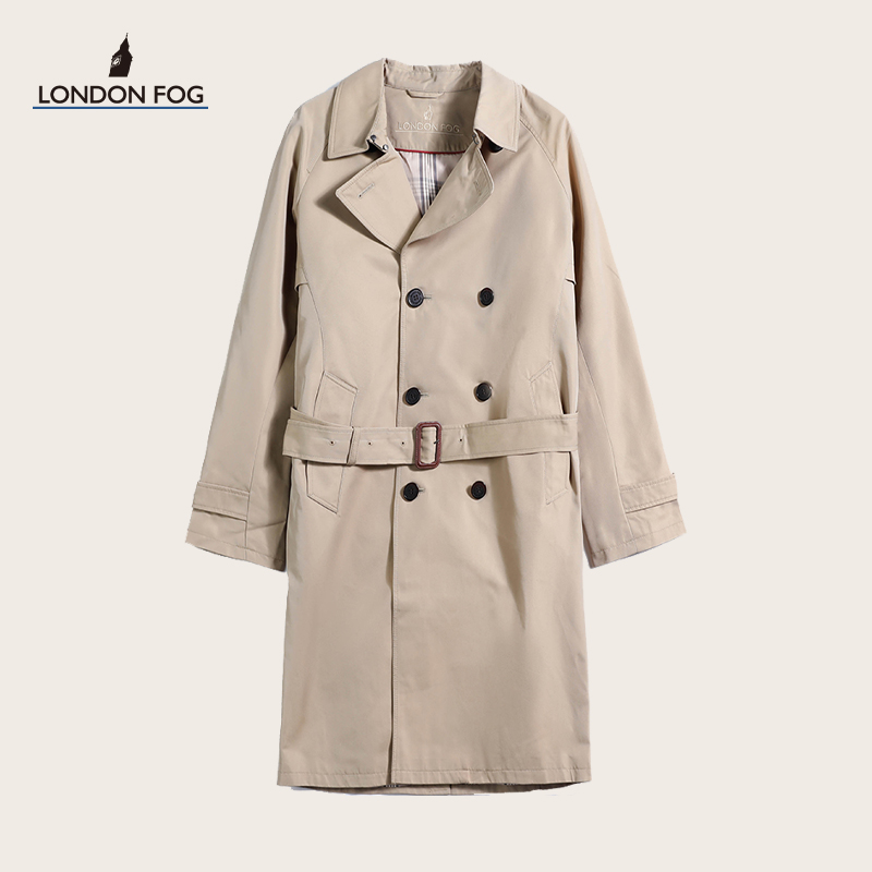 LONDON FOG/伦敦雾男装 中长款双排扣纯色休闲风衣百搭修身版外套