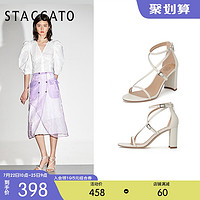 STACCATO 思加圖 夏季新款高跟粗跟鞋一字帶仙女風羅馬風女涼鞋9VN62BL0