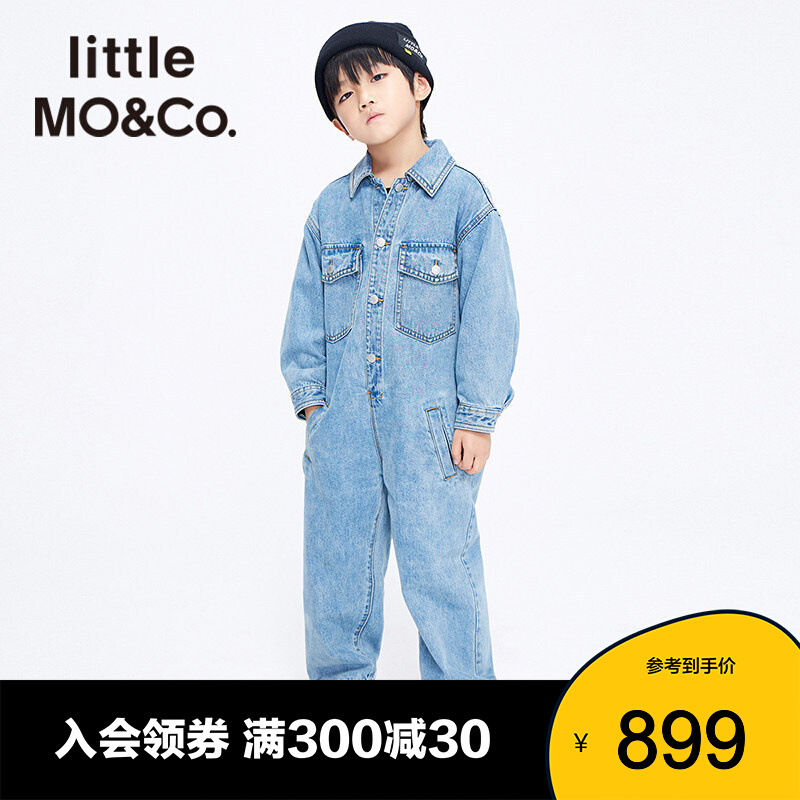 littlemoco童装21秋装新款男女童宽松牛仔连体裤五周年爱心系列 牛仔蓝色 155/72