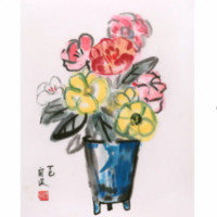 朶雲軒 关良 植物花卉装饰画《瓶花》画芯43x32.6cm 宣纸 木版水印画