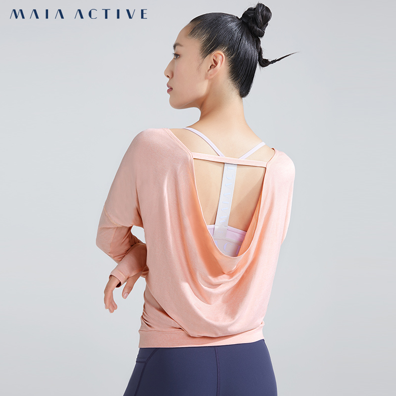 MAIAACTIVE CLOUD | 美背宽松长袖瑜伽服健身运动长款t恤女 T005（M、绀青蓝）