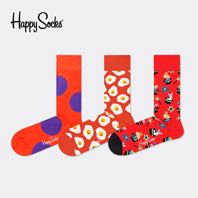 HappySocks瑞典潮牌 新年红情侣中筒袜本命年袜子ins潮牛年红袜子（36-40、红色格子袜）