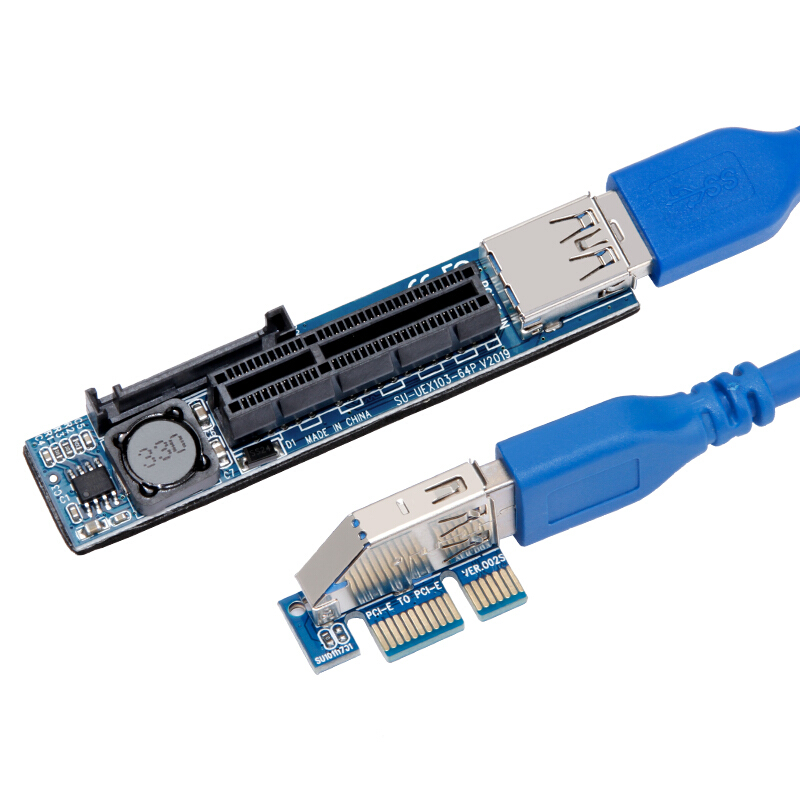 moge 魔羯 MC2221 PCI-E x1延长线 pcie3.0延长扩展x1转x4 连接转接线 PCI-E X1延长线 蓝色线65cm