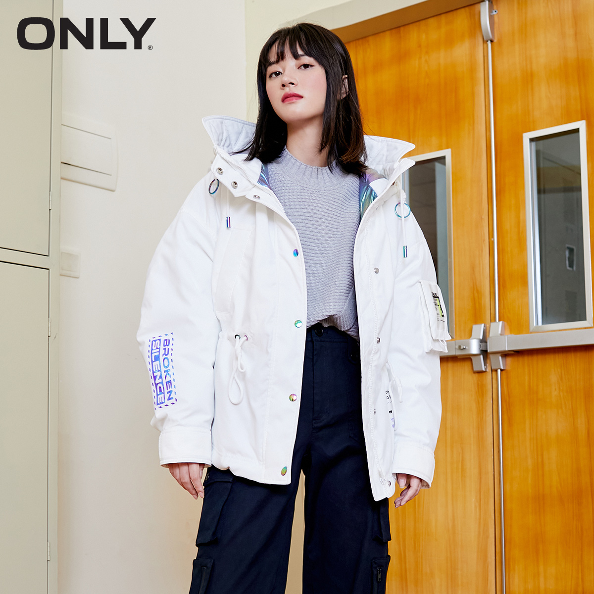 ONLY2020冬季新款潮流炫彩抽绳收腰工装风棉衣棉服女|120322002（170/88A/L、C08 木瓜棕PAMPAS）