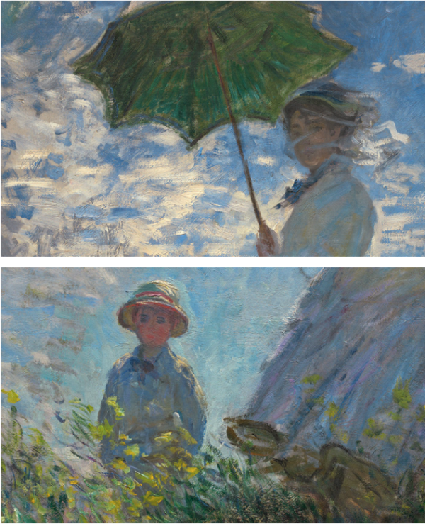 buybuyart买买艺术莫奈撑阳伞的女人4030cm装饰画油画布金色框