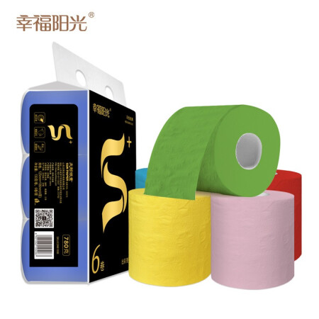 幸福阳光彩色系列4层卷筒卫生纸130克6卷（云水涧）