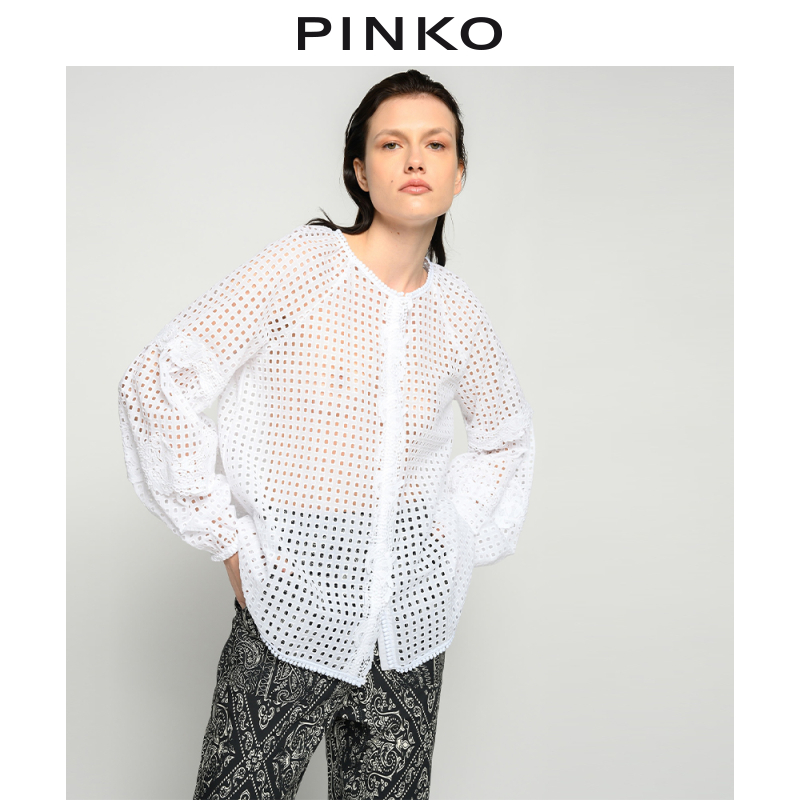 PINKO2021春夏新品女装微阔长袖蕾丝罩衫1N132S8508（42、Z99）