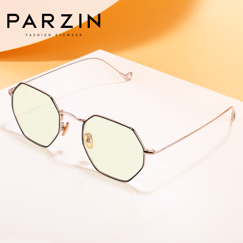 帕森 PARZIN新款防蓝光眼镜女 金属多边形眼镜框男 手机电脑护目镜15756（哑黑框+无度数防蓝光镜片）