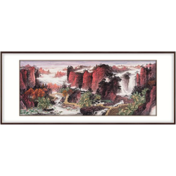 弘舍 王浩《红韵悠悠山高水长》240×105cm 新中式客厅装饰画 山水画