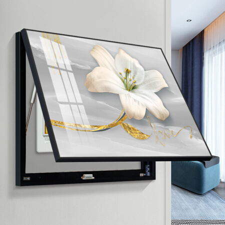 忆画电表箱装饰画晶瓷画免打孔翻盖客厅餐厅配电箱电闸遮挡挂画北欧抽象现代简约电箱画 花开半夏-J 70*50cm拉丝黑框