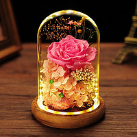 自生草 創意禮物玫瑰永生花玻璃罩夜燈禮盒（情比金堅） 適合做生日/節日禮物送女友/愛人