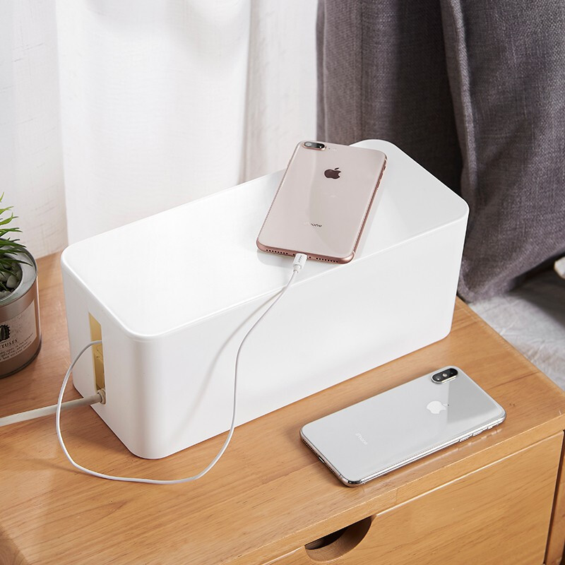 富居(FOOJO)桌面收纳盒  插线板整理盒 接线板插排理线盒  珍珠白中号