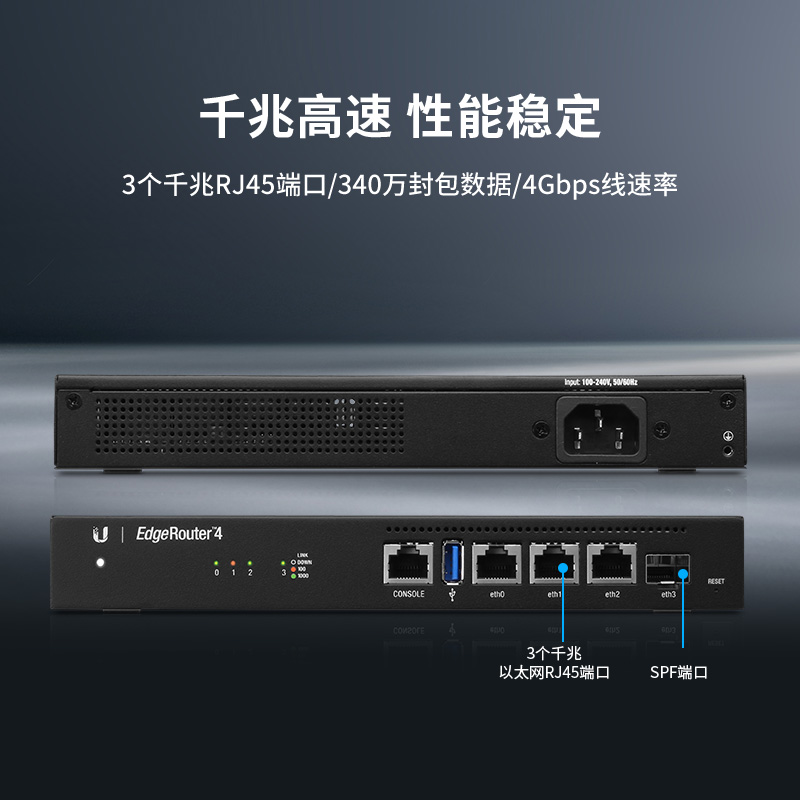 UBNT/优倍快 全千兆有线路由器 EdgeRouter ER-4专业版企业级PoE供电 可上机架 家用 硬件加速高性能轻松跑满