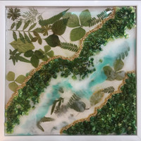 ARTMORN 墨斗鱼艺术 胡岚 抽象植物装饰画《绿野仙踪》33x33X3.5cm 树脂流体 手工装裱