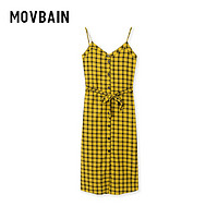 MOVBAIN 慕白女装夏季新款很仙的法国小众吊带连衣裙女黄色格子裙子