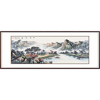 弘舍 温建波 手绘山水风景装饰画《山清水秀》成品尺寸240x90cm 宣纸 田园柚木