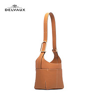 DELVAUX 21春夏包包奢侈品女士水桶包单肩斜挎So Cool Mini包袋 焦糖色外缝线