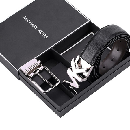 迈克·科尔斯（MICHAEL KORS） MK男士腰带礼盒 BELT系列牛皮革黑色双腰带头腰带 36H9LBLY1L BLK BRN