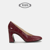 TOD'S女鞋女士牛皮粗跟高跟鞋 红色 40.5