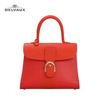 DELVAUX 奢侈品女包单肩斜挎手提包 Brillant系列 珊瑚红拼色中号