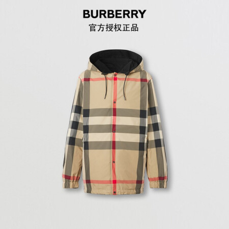 BURBERRY 博柏利 2021秋冬双面两穿格纹再生聚酯纤维连帽外套80434031 典藏米色 M