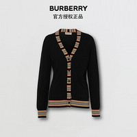 博柏利（BURBERRY）2021秋冬标志性条纹美利奴羊毛开衫80089531 黑色 L