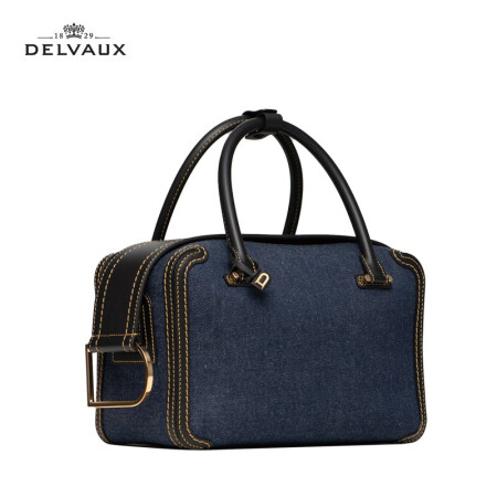 DELVAUX Cool Box系列限量牛仔系列奢侈品包包女包中号手提包女 丹宁蓝