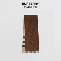 博柏利（BURBERRY）双面两用格纹拼专属标识羊绒围巾80224091 深栗棕色
