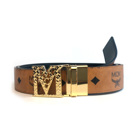 MCM 奢侈品 男女中性涂层帆布配皮板扣式双面皮带腰带 MXBBSLM01CO001 棕色 均码