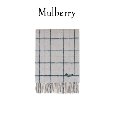 Mulberry/玛珀利2021秋冬新款三色羔羊毛窗格纹围巾VS4573 象牙色