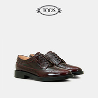 TOD'S官方正品夏季女鞋女士真皮雕花系带鞋小皮鞋女英伦休闲单鞋（41.5、酒红色）