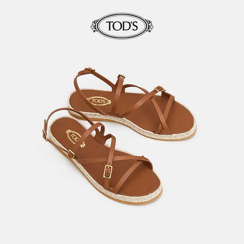 TOD'S官方正品2021夏季女鞋女士真皮时尚平底露趾休闲凉鞋女夏