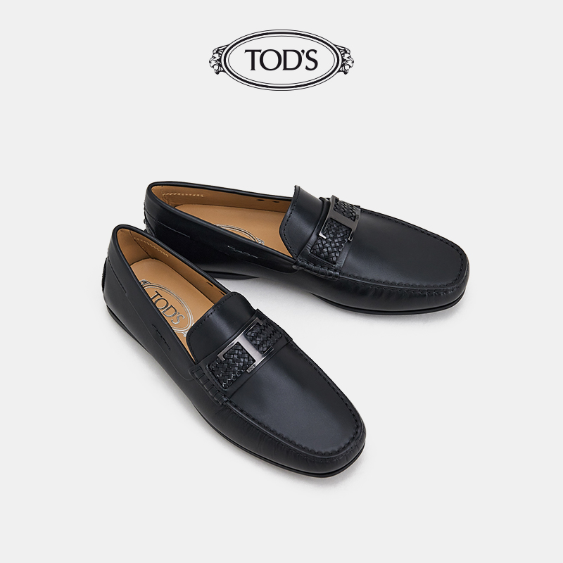 TOD'S官方正品2021夏季男鞋男士一脚蹬黑色真皮豆豆鞋男英伦单鞋