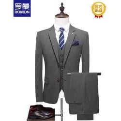 罗蒙 轻奢高档西服套装男士修身商务正装新郎结婚礼服单排扣伴郎休闲