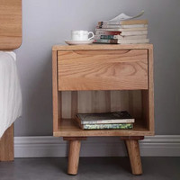 吉木多 床頭柜簡約現代簡易置物架北歐白橡木實木臥室床邊收納迷你小型柜子