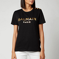 BALMAIN 巴尔曼 女式短袖3扣金属标志T恤-黑色/或黑色