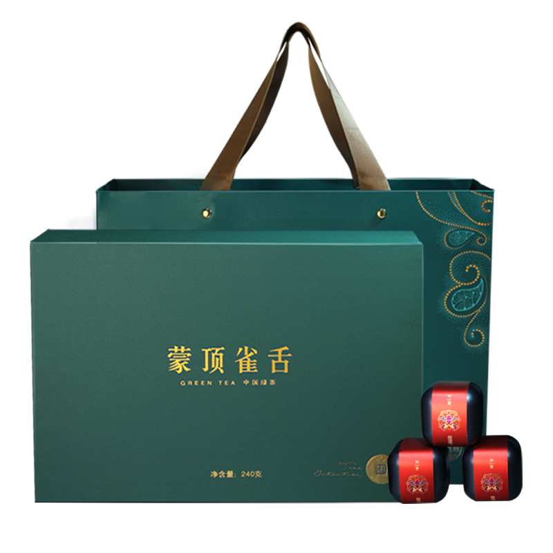 羽信雀舌特级 2021新茶春茶 四川明前绿茶茶叶礼盒装240克/盒 蒙顶山茶高山云雾毛尖绿茶 高端小罐装礼品茶