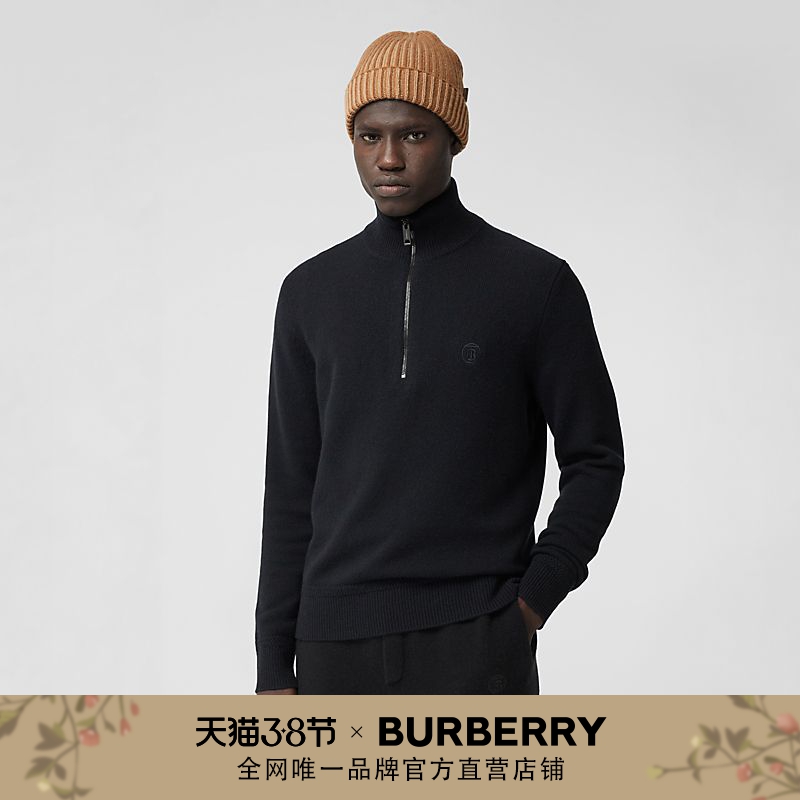 BURBERRY男装 专属标识高领羊绒针织衫 80358141（XL、黑色）