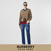 BURBERRY女装 格纹羊毛针织衫 80376911（L、典藏米色）