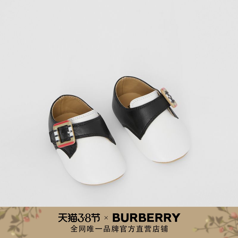 BURBERRY婴儿 标志性条纹搭扣双色皮鞋 80369261（19、光白色）