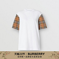 BURBERRY 格纹装饰棉质T恤衫 80148961（XL、白色）